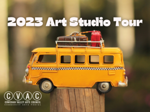 2023 Art Studio Tour written text above picture of a Yellow Van figurine