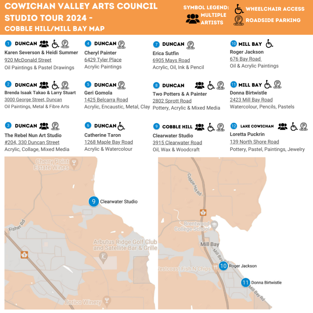 Cobble Hill & Mill Bay studio tour map